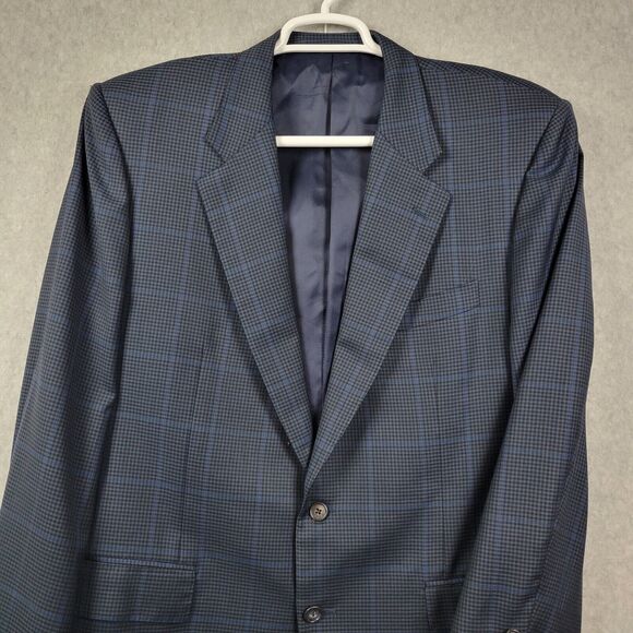 Davide Cenci 100% Wool Blue Check Rayon Lined LS Notch Suit Jacket Blazer 54R - Picture 2 of 12